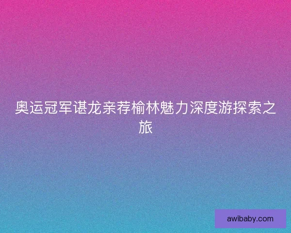 奥运冠军谌龙亲荐榆林魅力深度游探索之旅